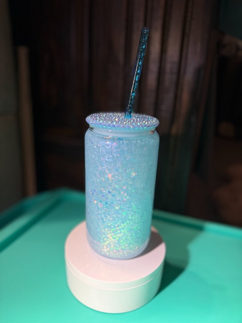 Blue Glass Snow Globe Tumbler